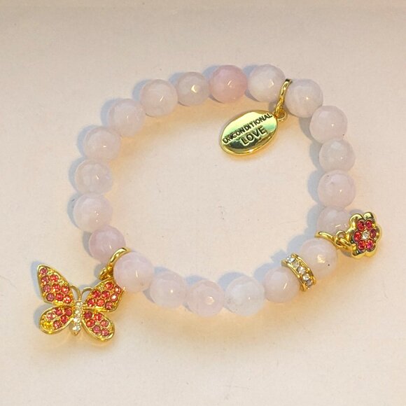 DANBURY MINT Unconditional Love Faceted Rose Quartz Gemstone Stretch Bracelet - Picture 1 of 8
